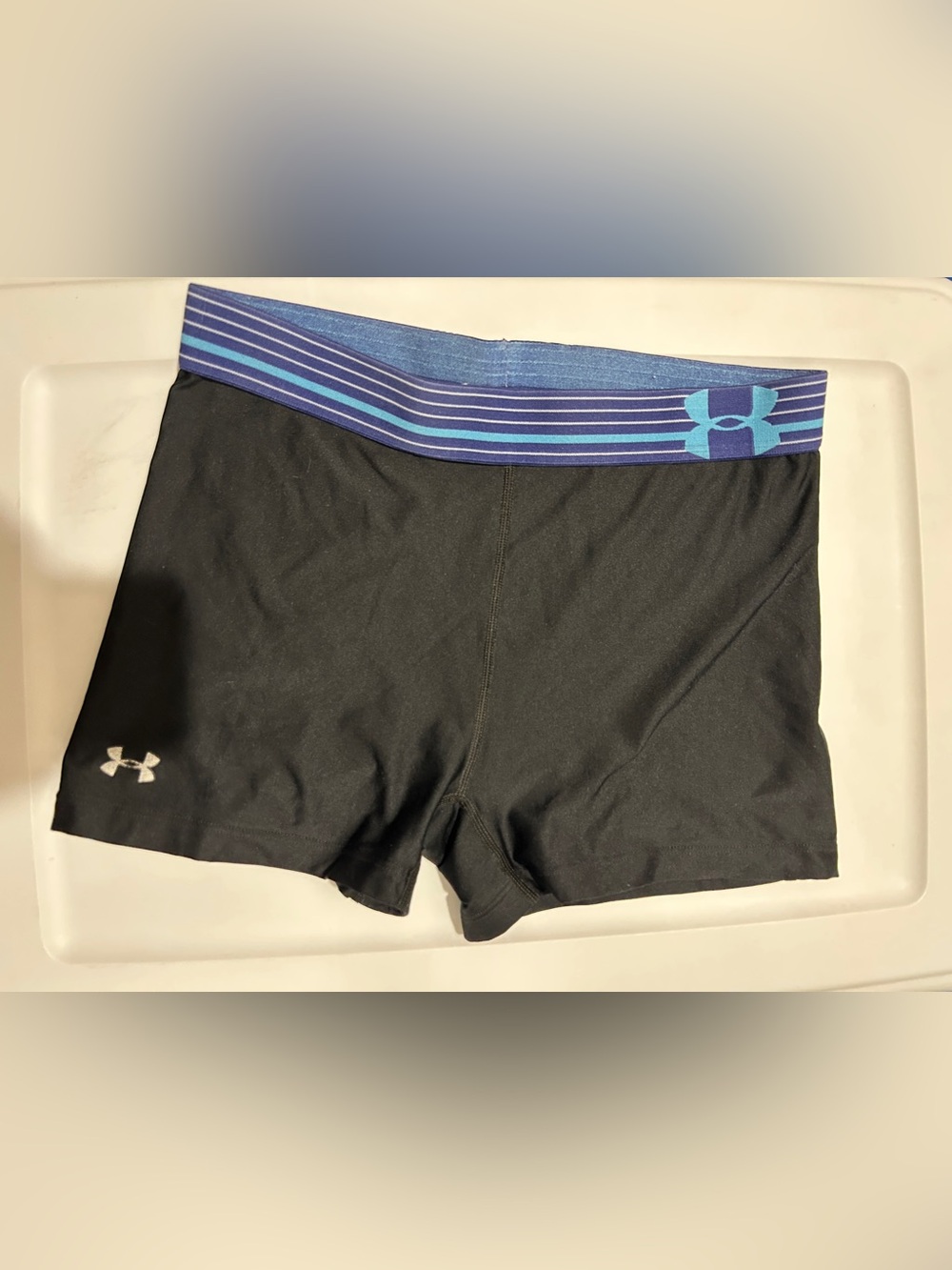 Under Armour Black Bike Shorts with Blue Striped Waistband